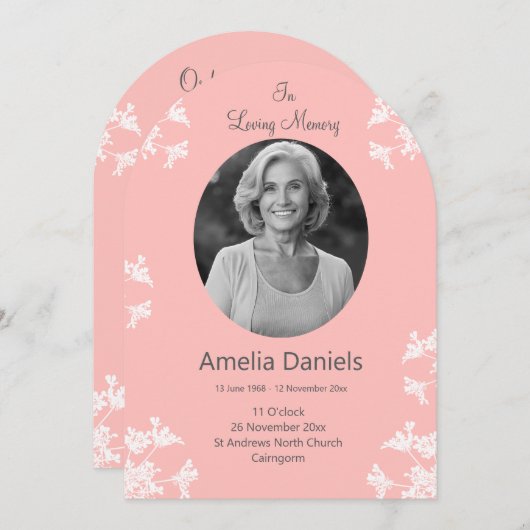 愛する記憶の中の白い野花の葬儀カード 招待状 (正面/裏面)