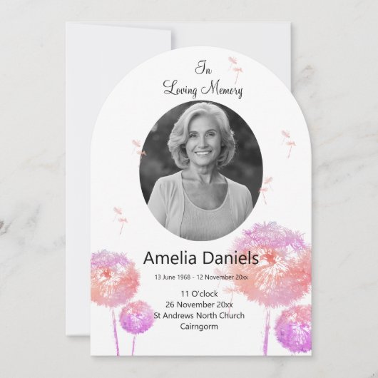 愛する記憶の中の白い野花の葬儀カード 招待状 (正面)