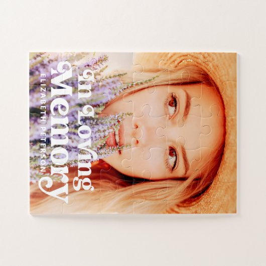 愛する記憶の中シンプルでカスタムの写真記念 ジグソーパズル (横)
