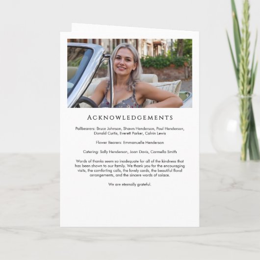 愛する記憶の中モダンで9 – 写真の折り畳まれた葬儀 プログラム (裏面)