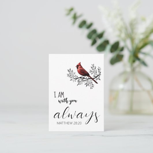 愛する記憶の中:赤い(鳥)ショウジョウコウカンチョウ葬儀祈りの言葉カード 名刺 (スタンド正面)