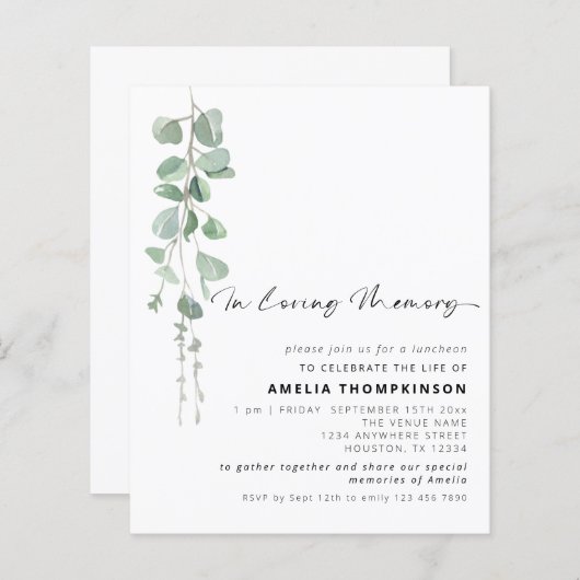 愛する記憶の予算ユーカリ招待状 (正面/裏面)