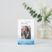 愛する記憶の写真葬儀ブルー祈りの言葉カード 名刺 (スタンド正面)