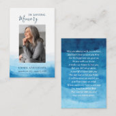 愛する記憶の写真葬儀ブルー祈りの言葉カード 名刺 (正面/裏面)