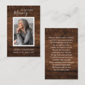 愛する記憶の写真葬式ウッド祈りの言葉カード 名刺 (正面/裏面)