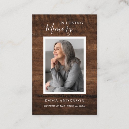 愛する記憶の写真葬式ウッド祈りの言葉カード 名刺 (正面)