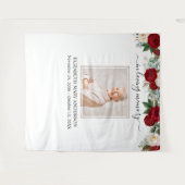 愛する記憶の写真赤い白いバラの記念碑 タペストリー (正面(横))