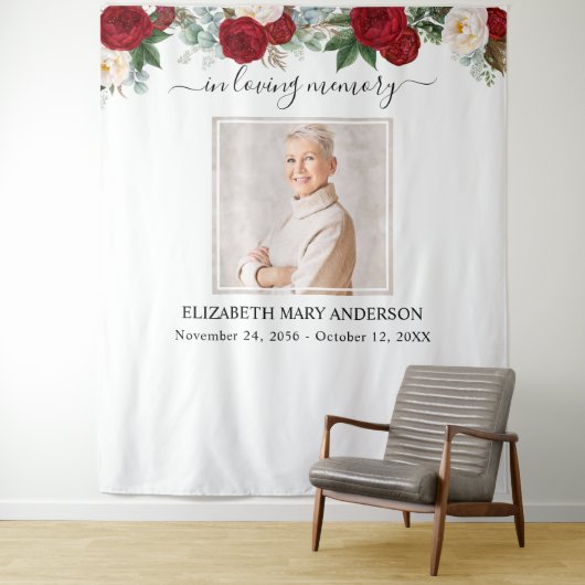 愛する記憶の写真赤い白いバラの記念碑 タペストリー (インサイチュ)