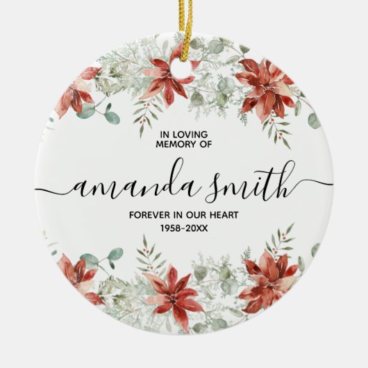 愛する記憶の冬のクリスマスフローラ セラミックオーナメント (正面)