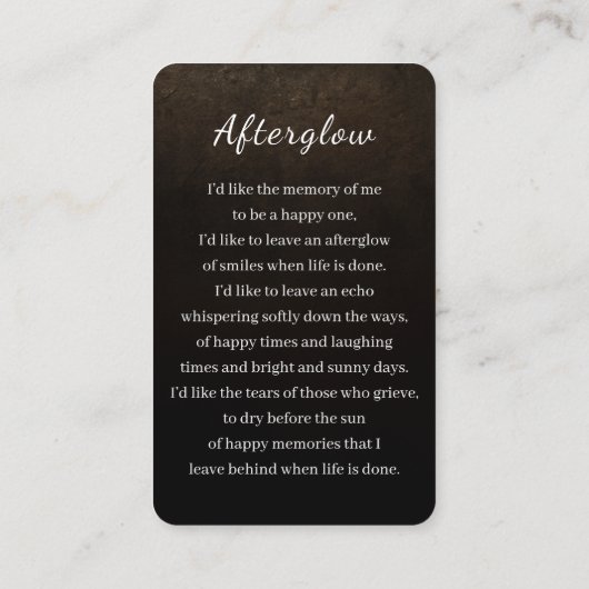 愛する記憶の愛国葬式メモリカード 名刺 (裏面)