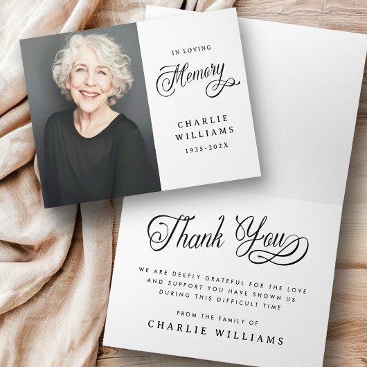 愛する記憶の書の葬儀ブラックフォト サンキューカード