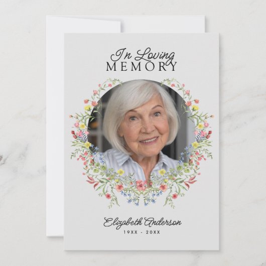 愛する記憶の水の色のワイルドフラワーメモリアル 招待状 (正面)