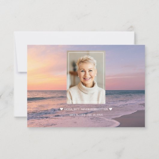 愛する記憶の温かい海辺の景色写真 サンキューカード (裏面)