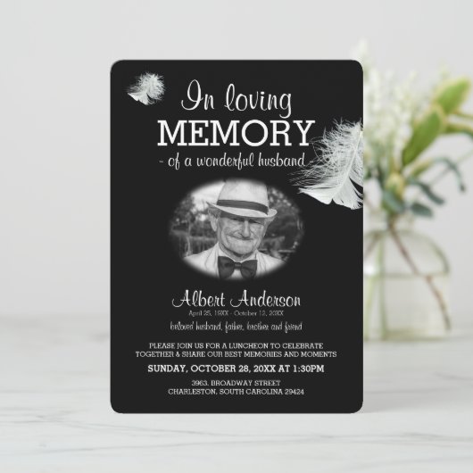 愛する記憶の白い羽の写真カスタム写真 招待状 (スタンド正面)