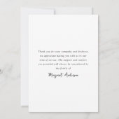 愛する記憶の石板写真葬儀悔やみや弔慰 サンキューカード (裏面)