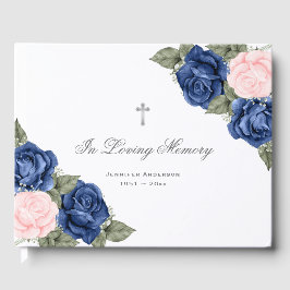 愛する記憶の葬儀でピンク色の青い銀のフローラ ゲストブック