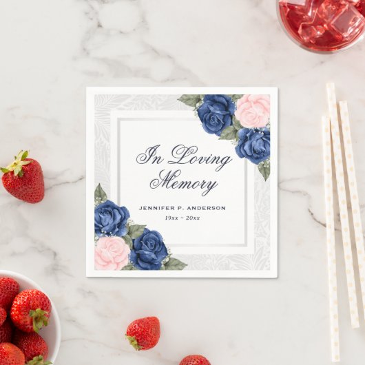 愛する記憶の葬儀でピンク色の青い銀のフローラ スタンダードカクテルナプキン (インサイチュ)