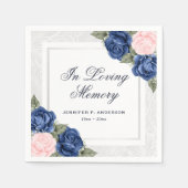 愛する記憶の葬儀でピンク色の青い銀のフローラ スタンダードカクテルナプキン (正面)