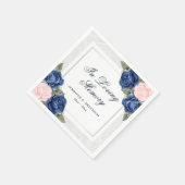 愛する記憶の葬儀でピンク色の青い銀のフローラ スタンダードカクテルナプキン (角)