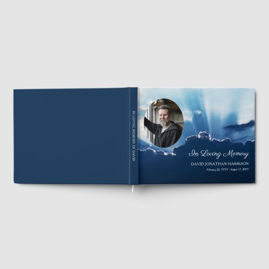 愛する記憶の葬儀で光の楕円形の写真のビーム ゲストブック (全面)