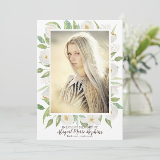 愛する記憶の葬儀で緑と白のフローラ サンキューカード (スタンド正面)