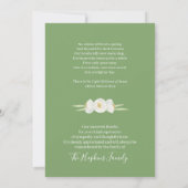 愛する記憶の葬儀で緑と白のフローラ サンキューカード (裏面)