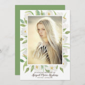 愛する記憶の葬儀で緑と白のフローラ サンキューカード (正面/裏面)