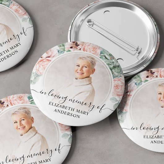 愛する記憶の葬儀赤面ピンクフローラ写真 缶バッジ