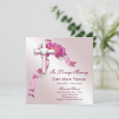 愛する記憶の記念にピンクのバラの十字架 招待状 (スタンド正面)