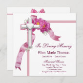 愛する記憶の記念にピンクのバラの十字架 招待状 (正面/裏面)