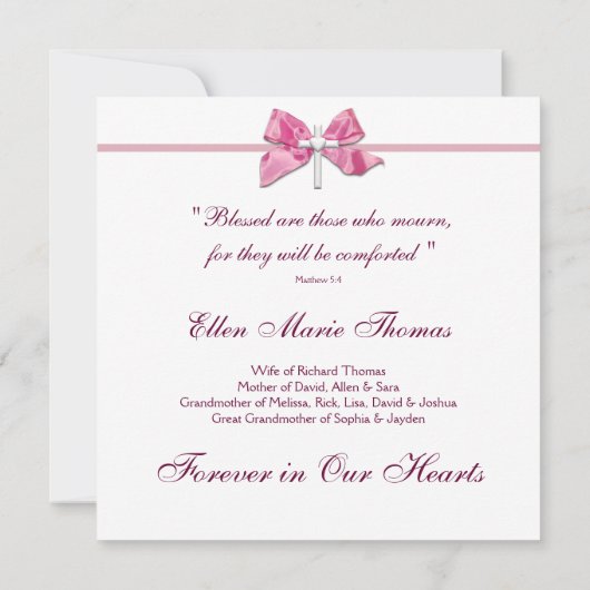 愛する記憶の記念にピンクのバラの十字架 招待状 (裏面)