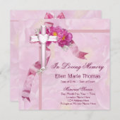 愛する記憶の記念にピンクのバラの十字架 招待状 (正面/裏面)