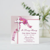 愛する記憶の記念にピンクのバラの十字架 招待状 (スタンド正面)