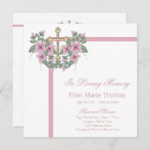 愛する記憶の記念にピンクのバラの十字架 招待状 (正面/裏面)