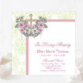 愛する記憶の記念にピンクのバラの十字架 招待状