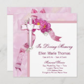 愛する記憶の記念にピンクのバラの十字架 招待状 (正面/裏面)