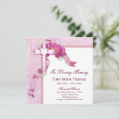 愛する記憶の記念にピンクのバラの十字架 招待状 (スタンド正面)
