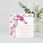 愛する記憶の記念にピンクのバラの十字架 招待状 (スタンド正面)