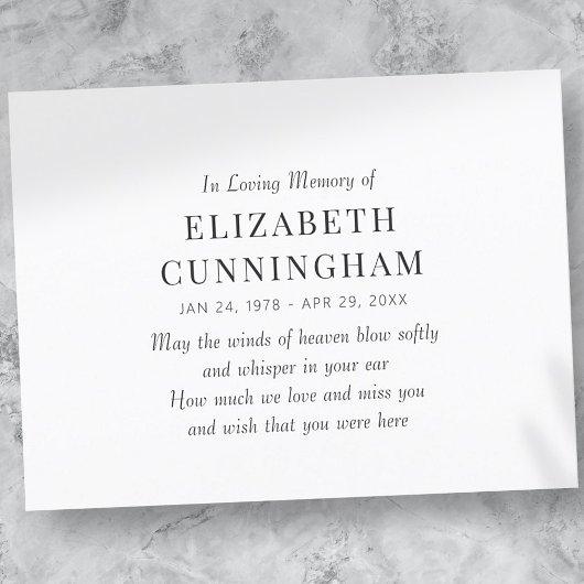 愛する記憶の記念のモダンシンプル 案内ポストカード