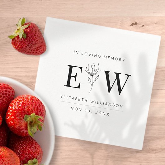 愛する記憶の記念のモノグラムモダンの葉で スタンダードカクテルナプキン