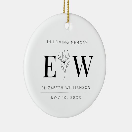 愛する記憶の記念のモノグラムモダンの葉で セラミックオーナメント (右)