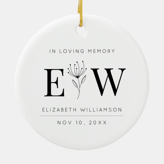 愛する記憶の記念のモノグラムモダンの葉で セラミックオーナメント (裏面)