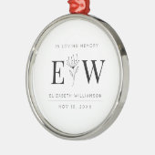 愛する記憶の記念のモノグラムモダンの葉で メタルオーナメント (左)