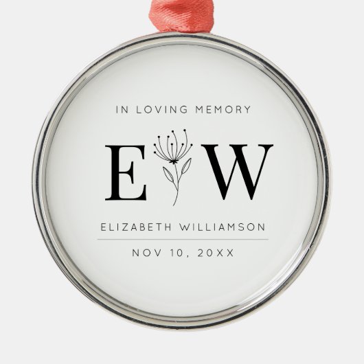 愛する記憶の記念のモノグラムモダンの葉で メタルオーナメント (正面)