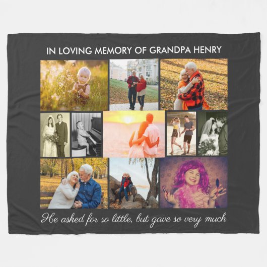 愛する記憶の記憶で引用文ダークグレーの写真 フリースブランケット (正面(横))