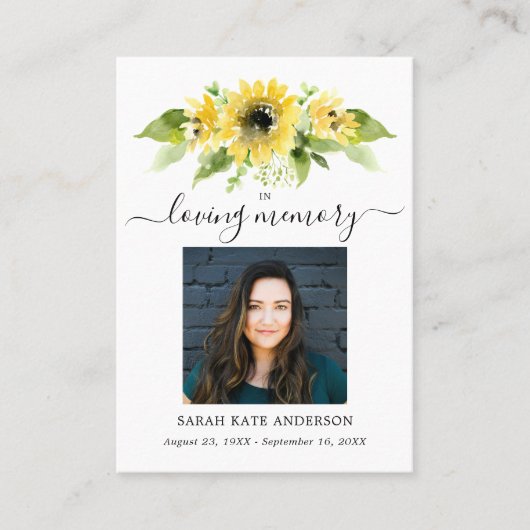 愛する記憶の詩カードのひまわり葬儀 名刺 (正面)