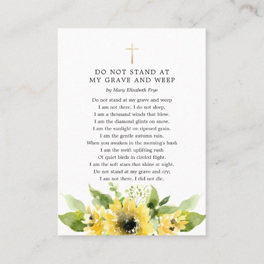 愛する記憶の詩カードのひまわり葬儀 名刺 (裏面)