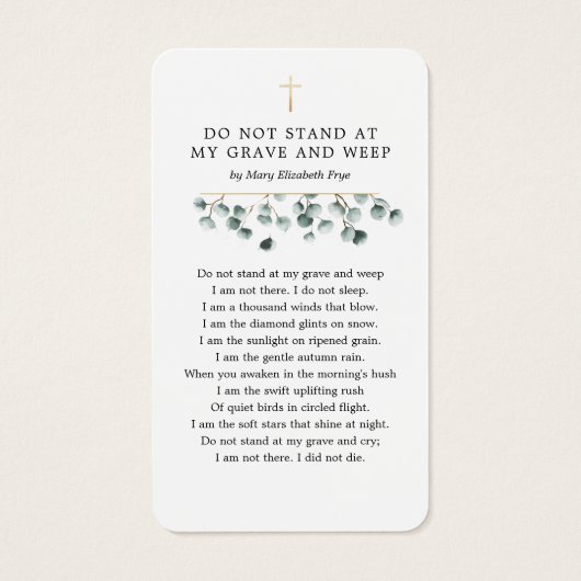 愛する記憶の詩カードのユーカリ葬儀 (裏面)