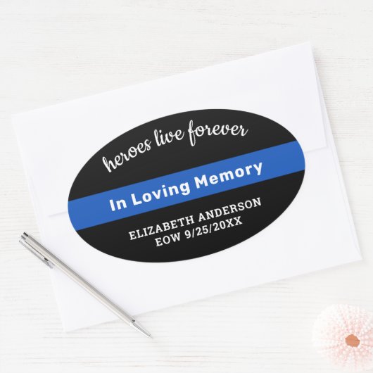 愛する記憶の警察の記念碑の薄い青い行 楕円形シール (封筒)