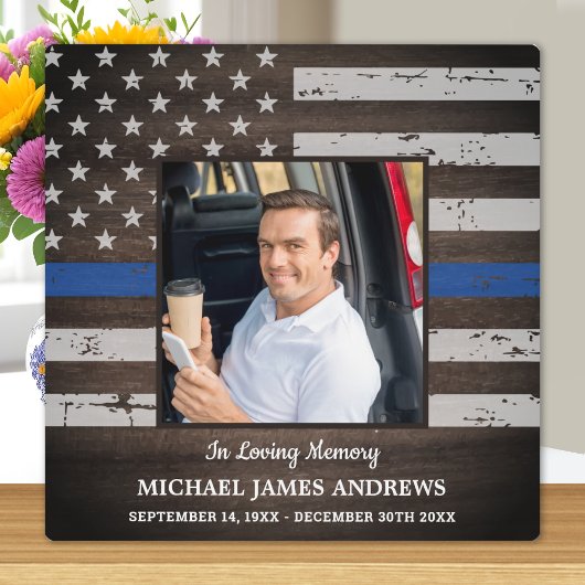 愛する記憶の警察官記念碑 薄い青い線 フォトプラーク